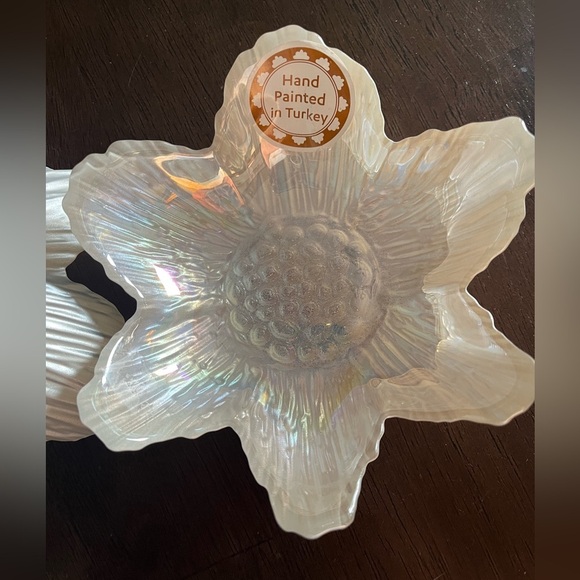 New 2 Dish Set Akcam Flower Pearl Glass Bowls 6”x2” Hand Painted in Turkey - Picture 7 of 10